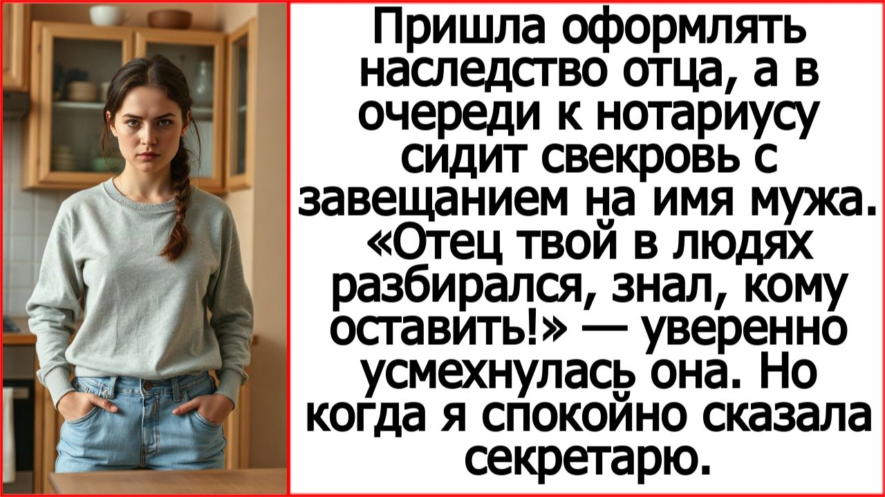 Пришла оформлять наследство отца а в очереди к нотариусу сидит свекровь с завещанием на имя мужа.