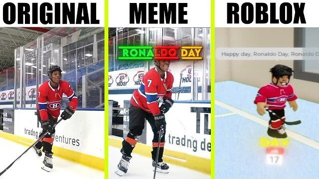 Счастливый день Роналду День Оригинала против Мема против Роблокса