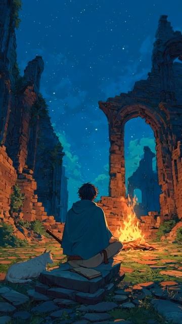Ancient Ruins Bonfire  2H Calming Dark Fantasy Atmosphere shorts studymusic