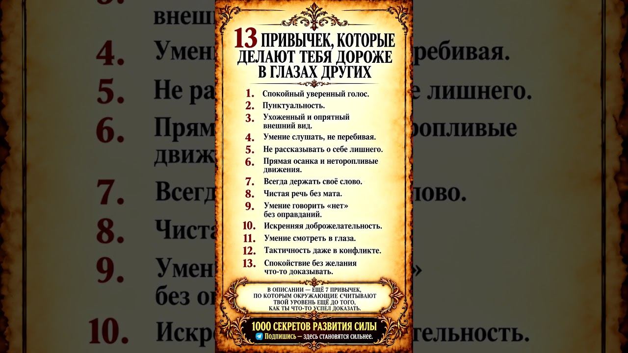 13 привычек которые делают тебя дороже в глазах других!  #мотивация  #секретуспеха  #ценностьсебя