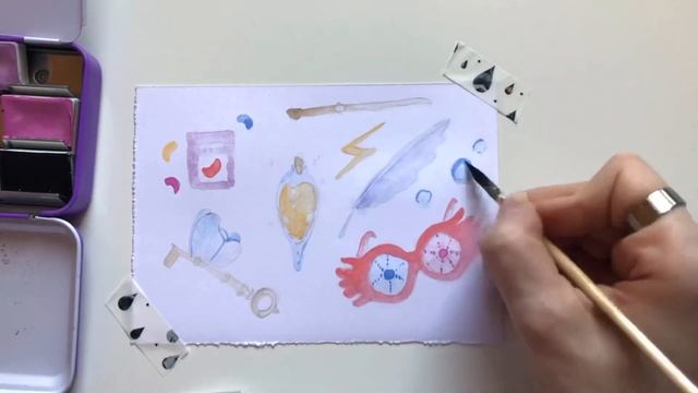 Рисую акварелью мотивы из Гарри Поттера / Watercolor Wizard Stuff On Smooth Paper (part 2)
