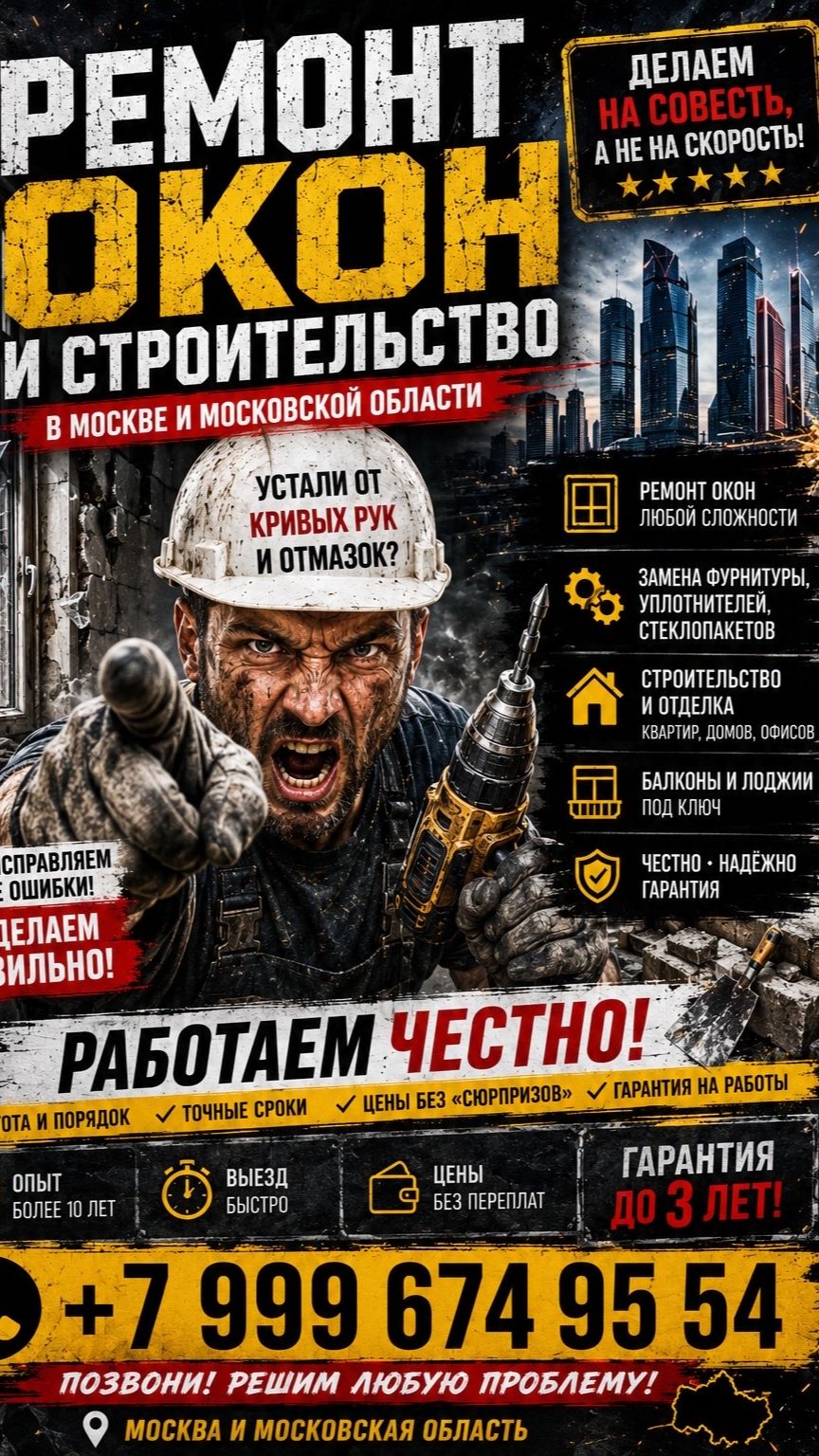 🏠 Ваш персональный мастер по ремонту окон и дверей в Москвы и МО  Телефон +7 999 674-95-54
