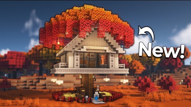 Minecraft Майнкрафт:: Как построить красивый домик на дереве из тополя Осенний курс архитектуры до