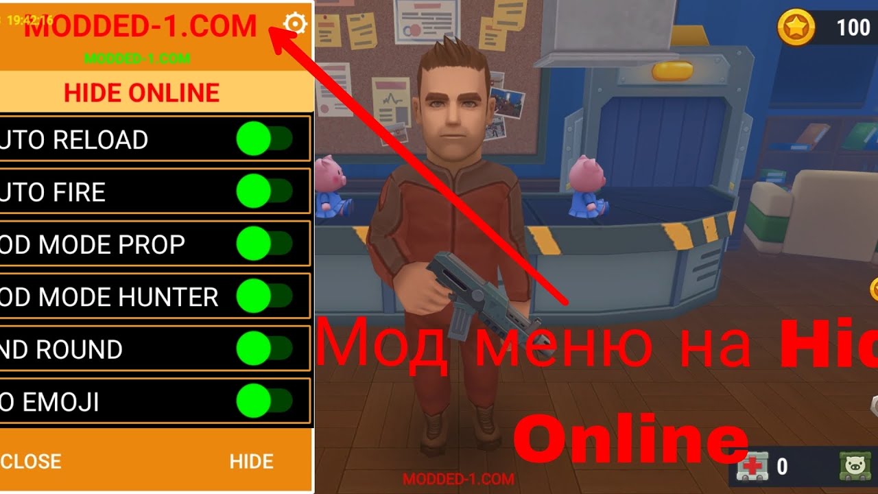 Обзор мод меню на Hide Online😈 от Modded-1.com.