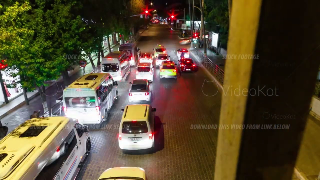 Hyperlapse Filmed From The Bridge Of The Street With Busy Night Traffic In A Turkish Town