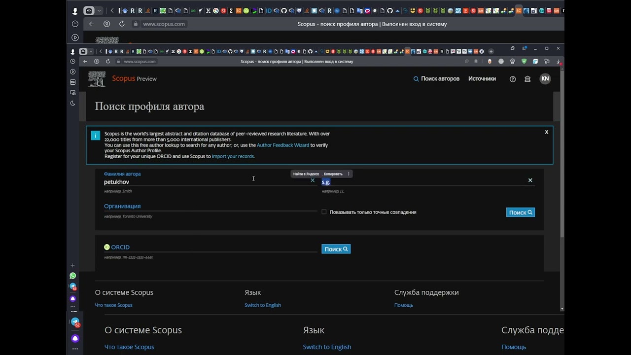 Поиск автора в Scopus
