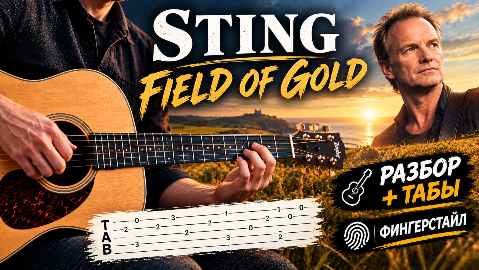 Sting Field Of Gold Acoustic Guitar Tutorial Tabs Fingerstyle Cover Instrumental