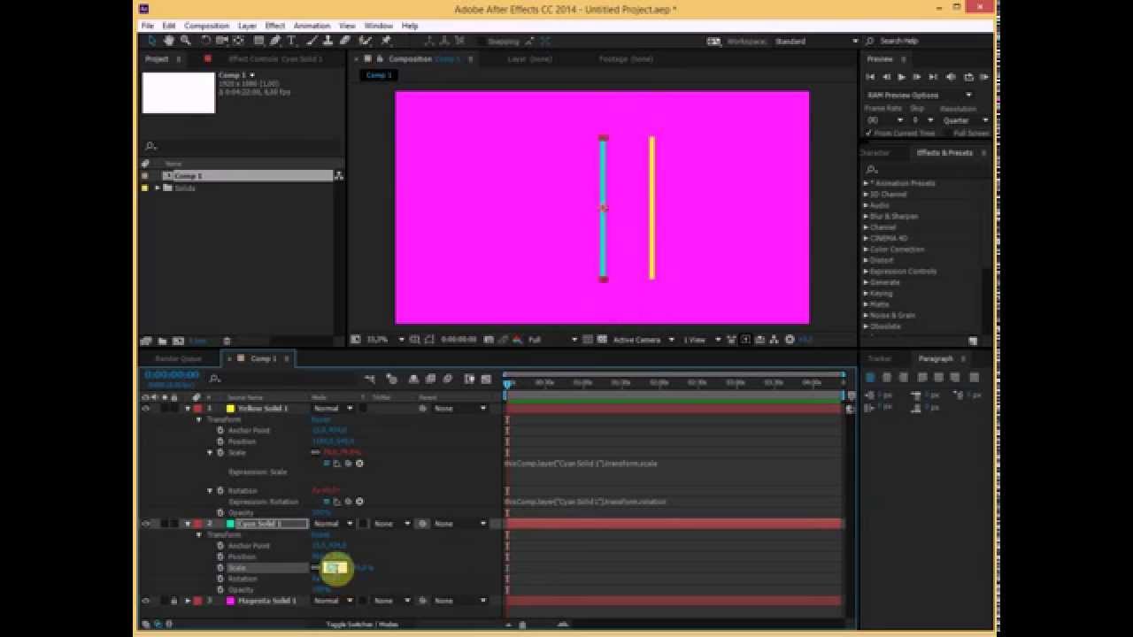 Уроки Adobe After Effects CC. Шейповая анимация. Синхронный поворот (масштабирование) слоев