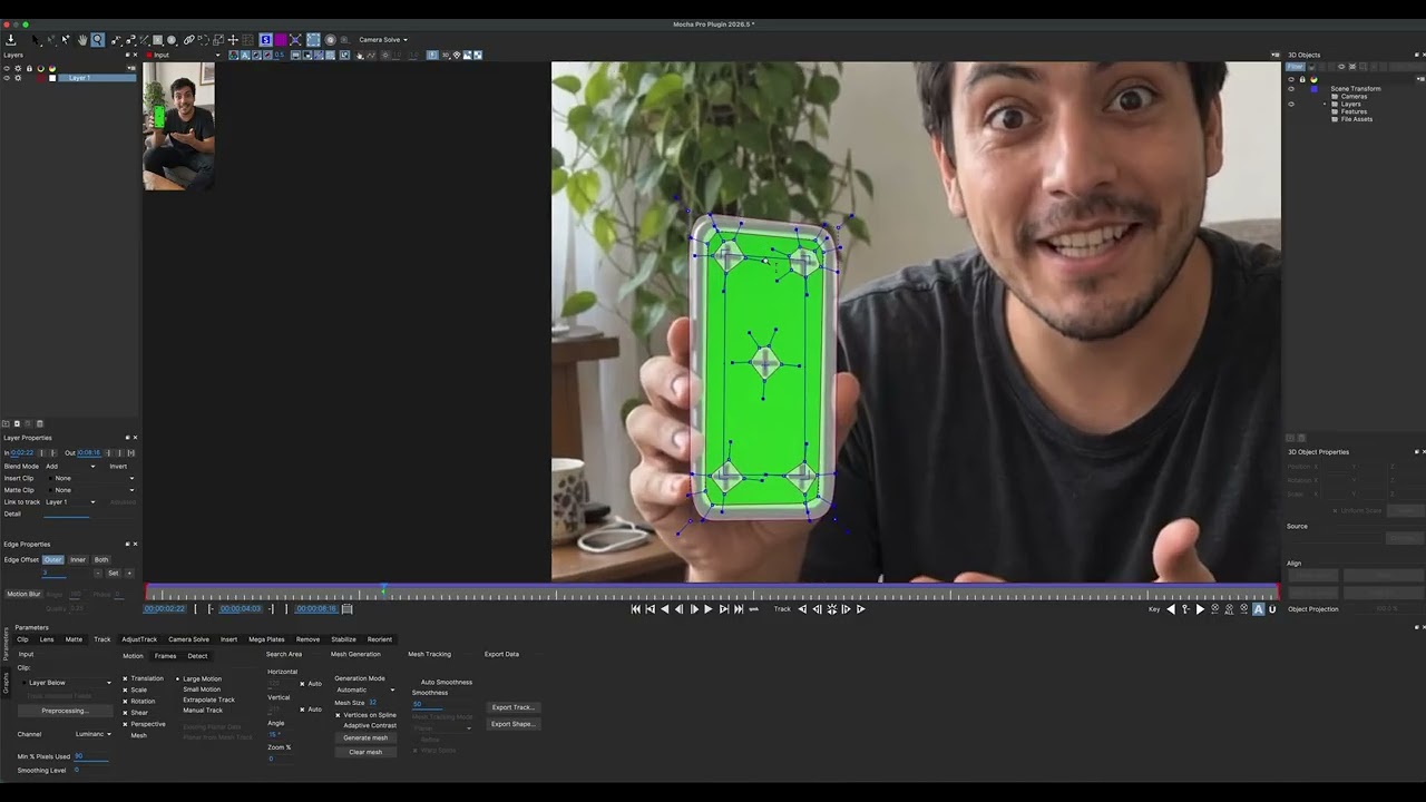 Трекинг экрана телефона в Mocha Pro.