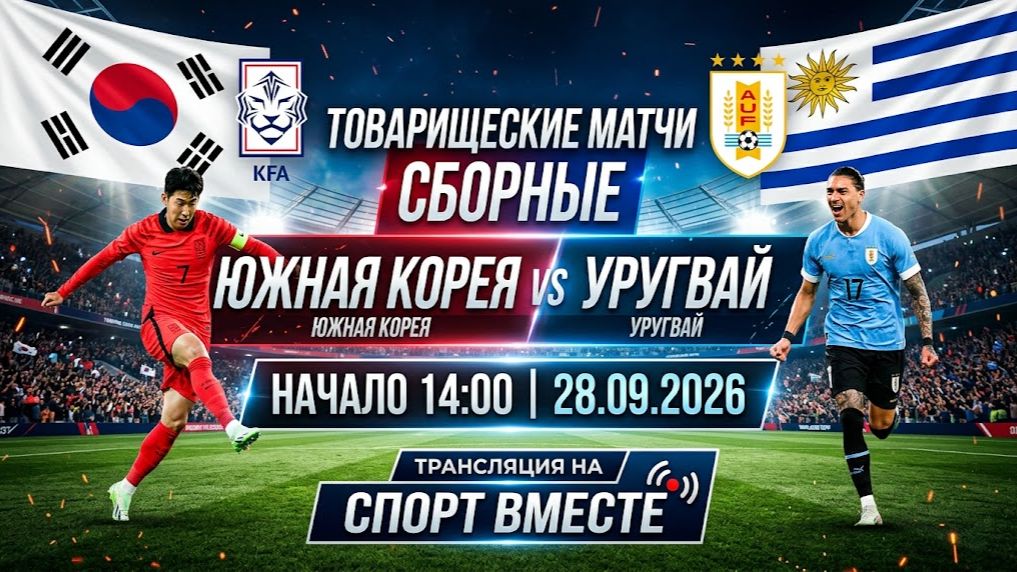Южная Корея — Уругвай Футбол Сборные. Товарищеские матчи Прямая Трансляция