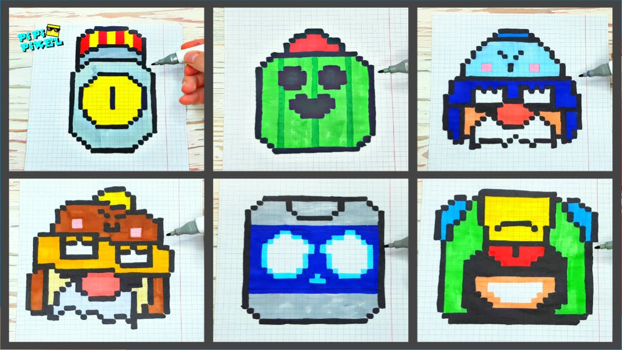 BRAWL STARS -PIXEL ART - MERCHANT GALE, Spike, LEON, 8-BIT, POPCORN RICO,GALE - ПО КЛЕТОЧКАМ