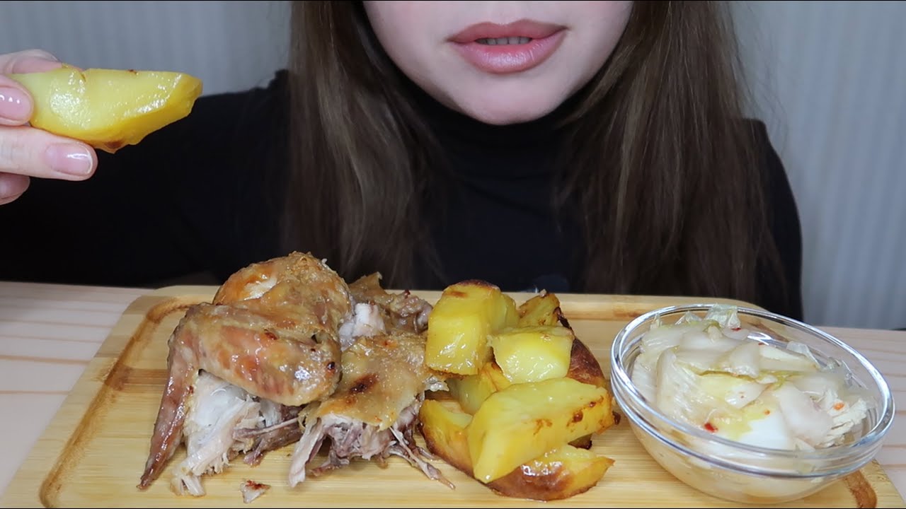 🙌🐔😔/ ASMR/ Запеченная Курочка с Картошкой/ Разговоры/ Звуки Еды