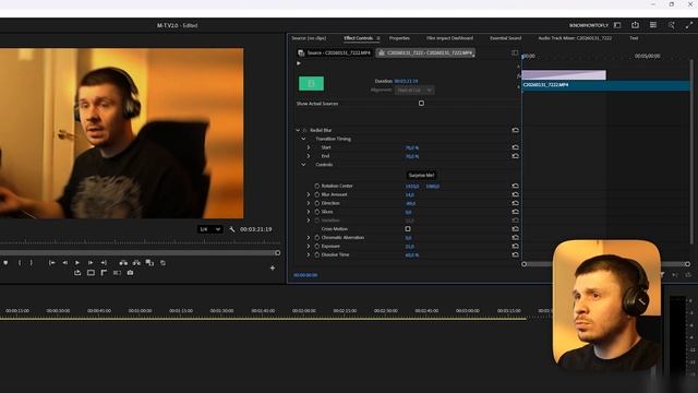 Adobe Premiere 2026. Radial Blur Film Impact Track Matte Key и Roughen Edges