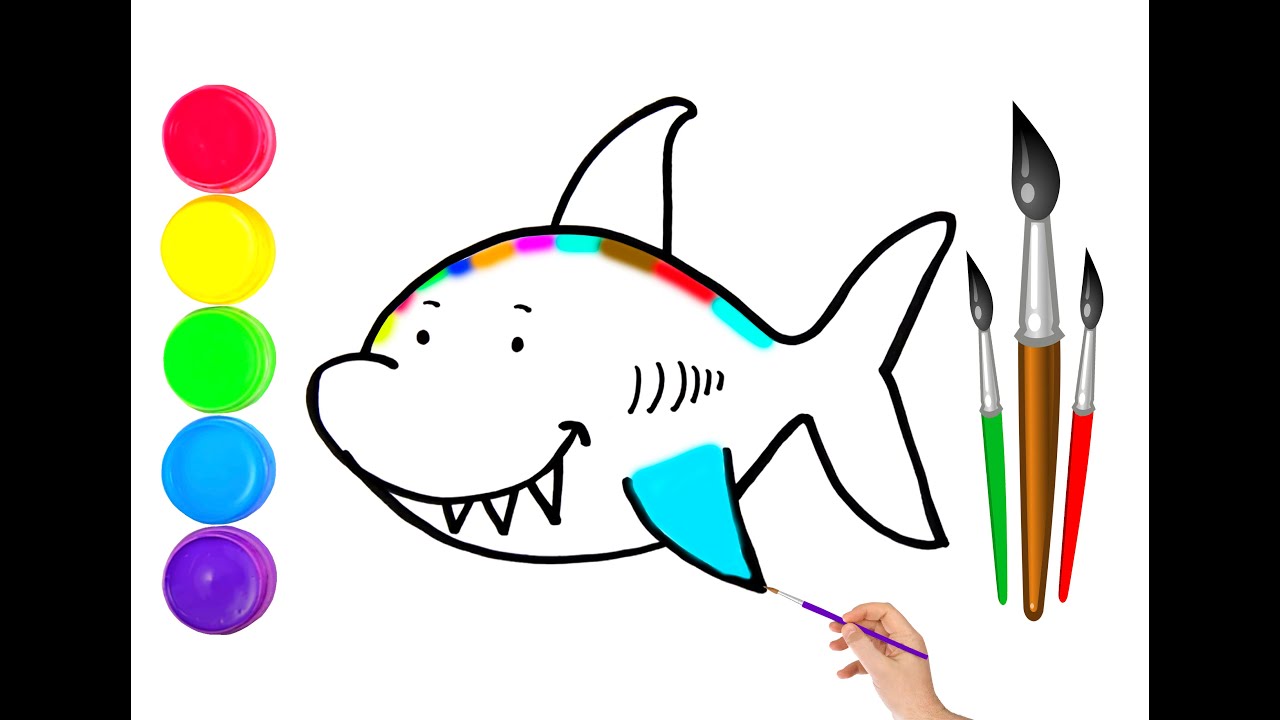 Shark Drawing And Glitter Glowing Coloring //Рисунок акулы и раскраска с блестками