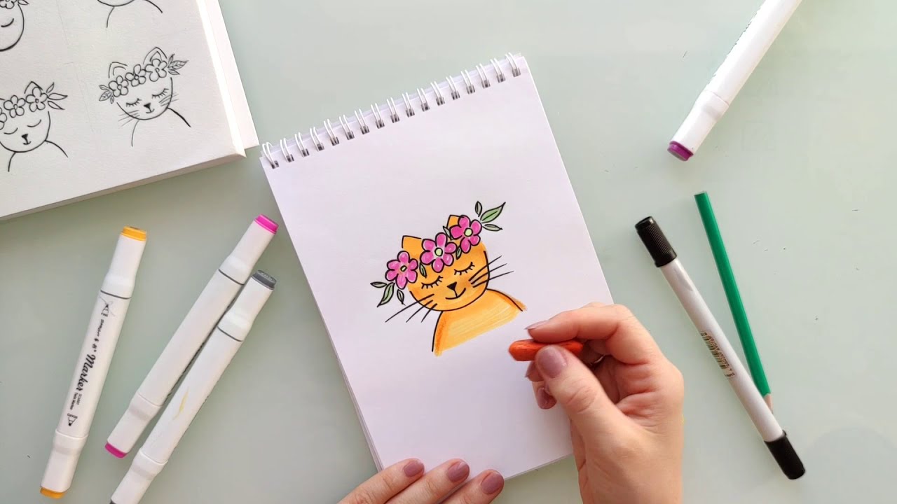 Как нарисовать кошку. Уроки рисования для детей. Простые милые рисунки