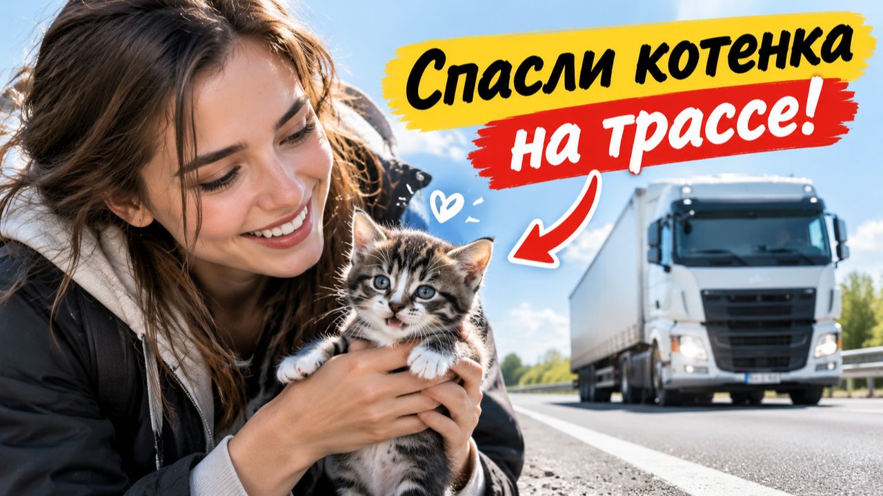 Котенка спасли на трассе!
