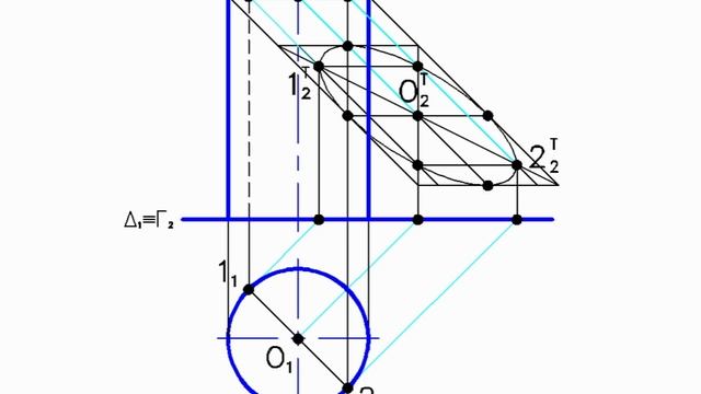 4.4. Тень от цилиндра на горизонтальную и фронтальную плоскости