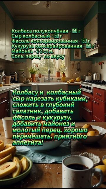 Салат с колбасой кукурузой и фасолью