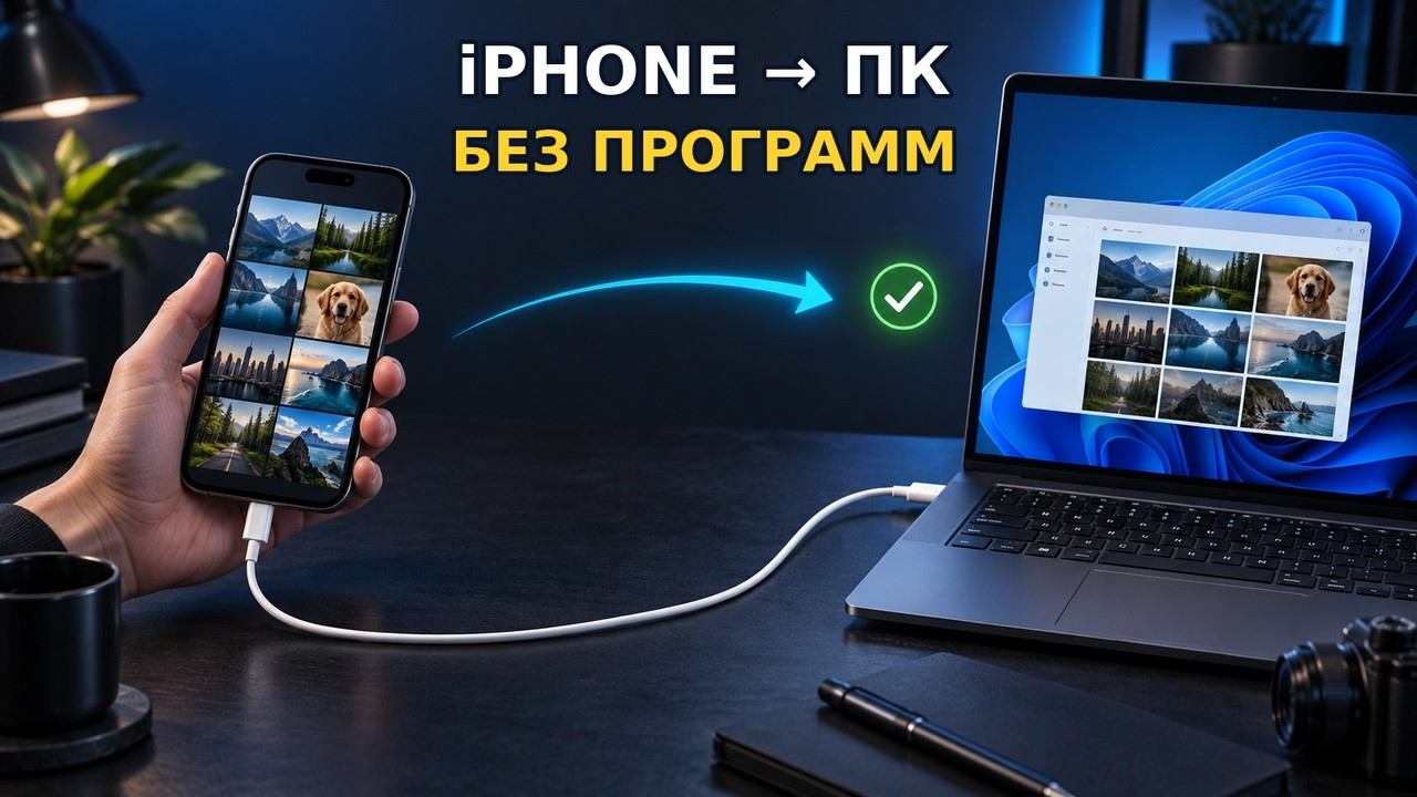 Как перенести фото с IPhone на Windows 11 без программ в 2026