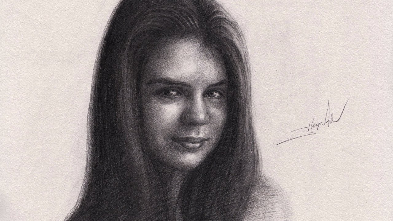 Набросок карандашом - портрет девушки поэтапно - Drawing Portrait Timelapse
