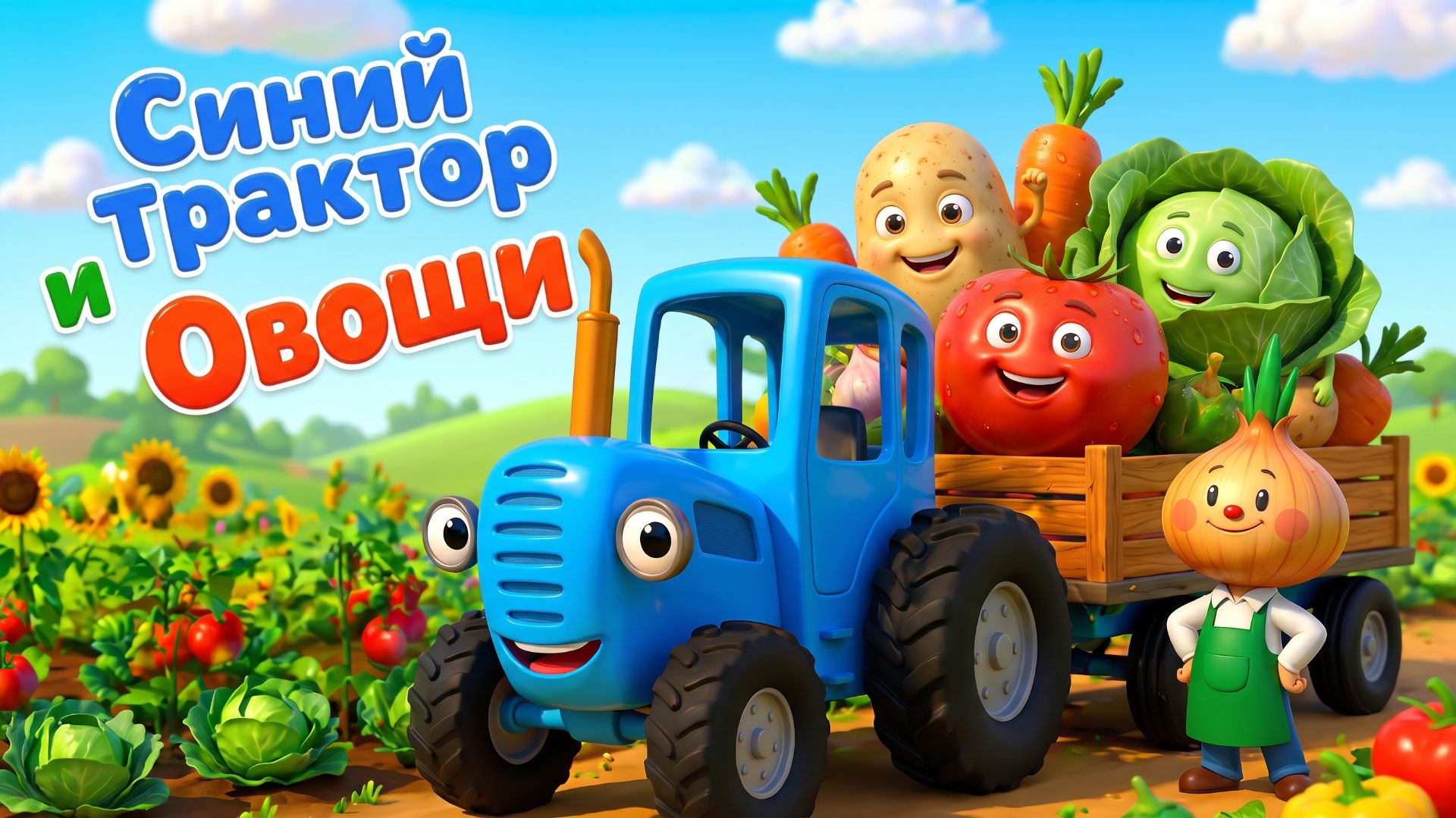 СИНИЙ ТРАКТОР ЕДЕТ ПО ПОЛЯМ + ОВОЩИ + РАЗВИВАЮЩИЙ МУЛЬТИК ДЛЯ ДЕТЕЙ И МАЛЫШЕЙ