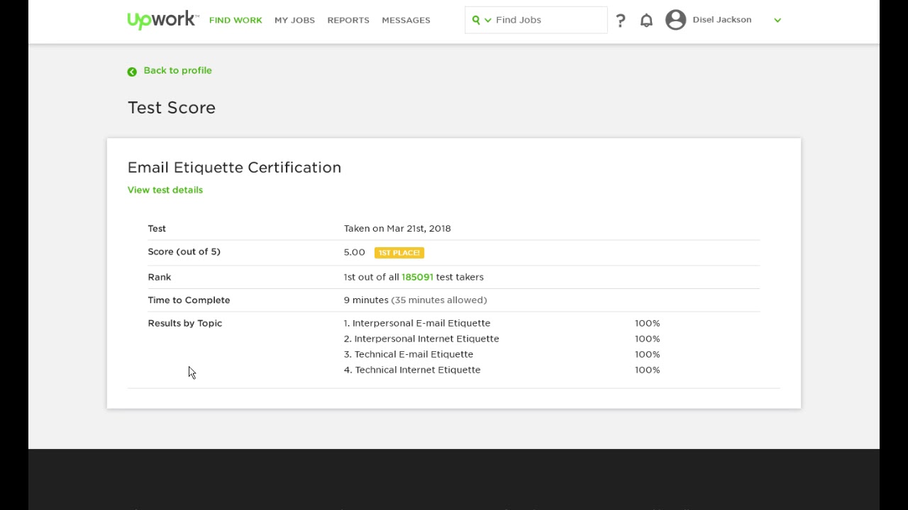 Email Etiquette Certification Test Upwork 1st Place!