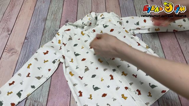 Рубашка Lanson Kids на пуговицах с классическим кроем и галстуком бабочкой с разноцветным принтом динозавров белая - видео