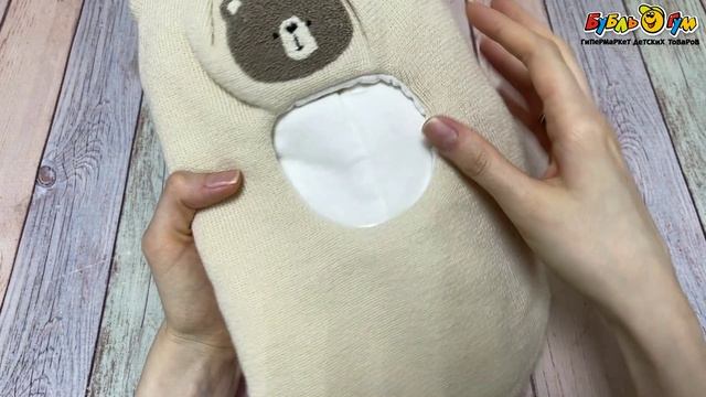Шапка-шлем зимняя с ушками с нашивкой-букле мишка молочная - видео