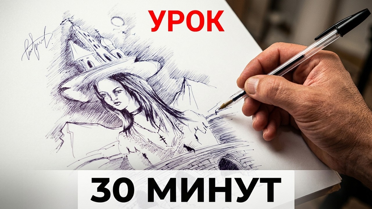 Создания детального рисунка простой ручкой на листе А4 всего за 30 минут.