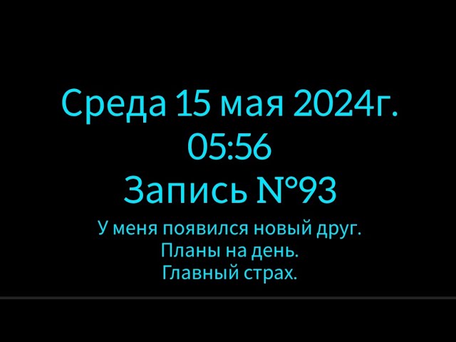 Запись N°93: Ср. 15.05.2024г. У меня появился новый друг. Планы на день. главный страх.