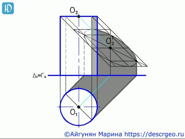 4.4. Тень от цилиндра на горизонтальную и фронтальную плоскости