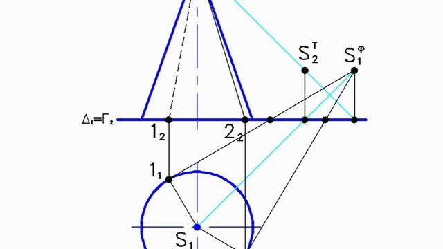4.8. Тень от конуса на горизонтальную и фронтальную плоскости