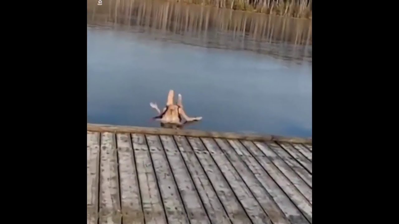 Красивая девушка пытается искупаться.. Beautiful Girl Trying To Swim..
