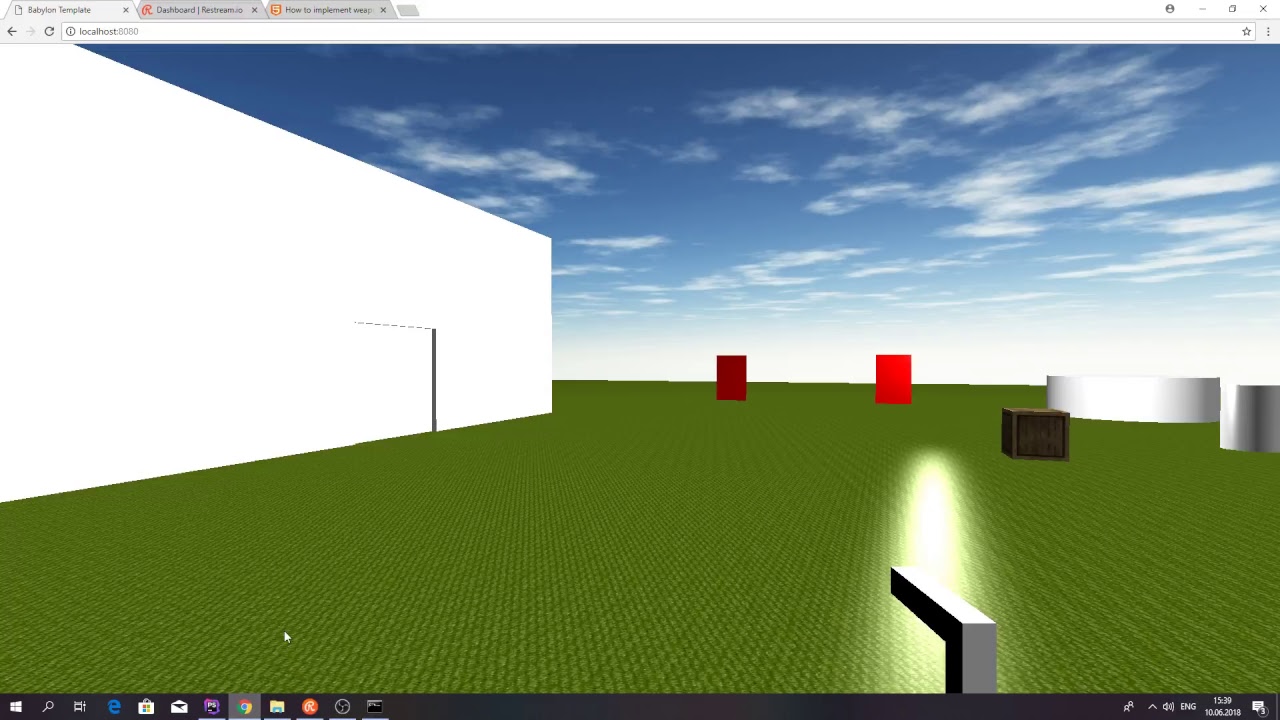 Live Dev: Exploring Babylon.js. Анимация выстрела. Достать/убрать оружие.