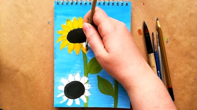 Как нарисовать ПОДСОЛНУХИ гуашью  Урок по рисованию для начинающих