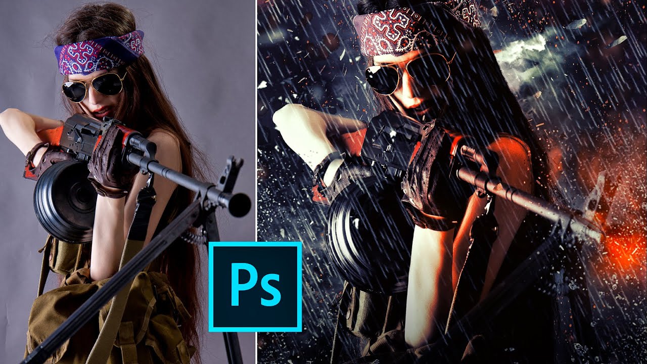 Photoshop PSD: Девушка, Ствол, Дождь. Романтика !!! Free Download