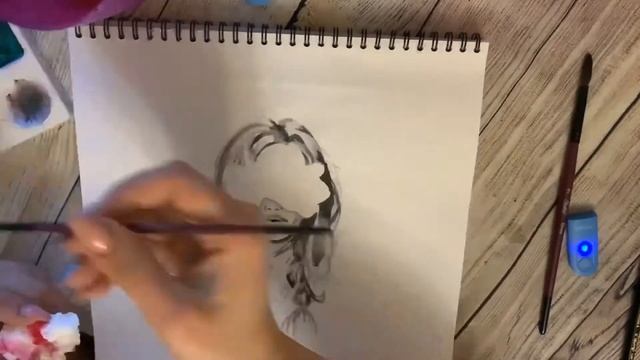 Sketch.Девушка с цветами в стиле Поп Арт