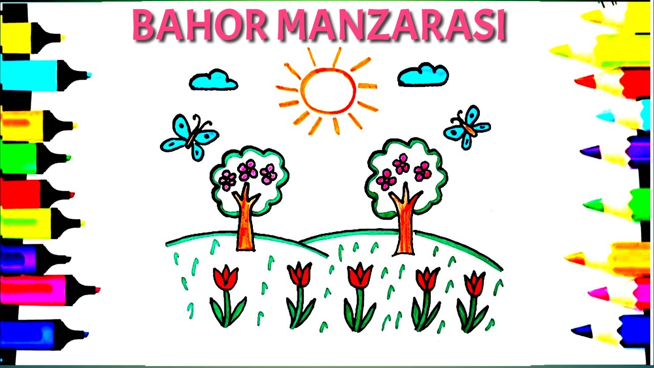 Bahor Manzarasini Chizish / Juda Oson Usul 🌸