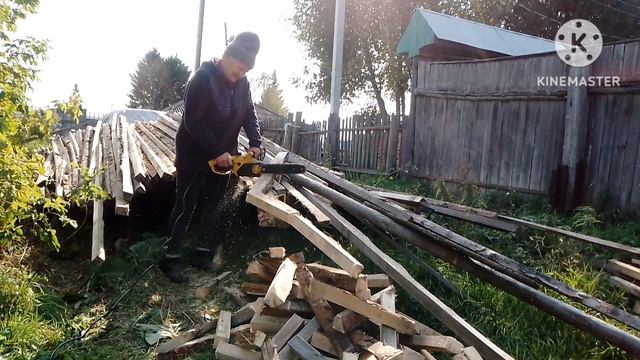 жизнь женщины в Сибири! Второй день пилю дрова. Сразу прибрала в поленицу!