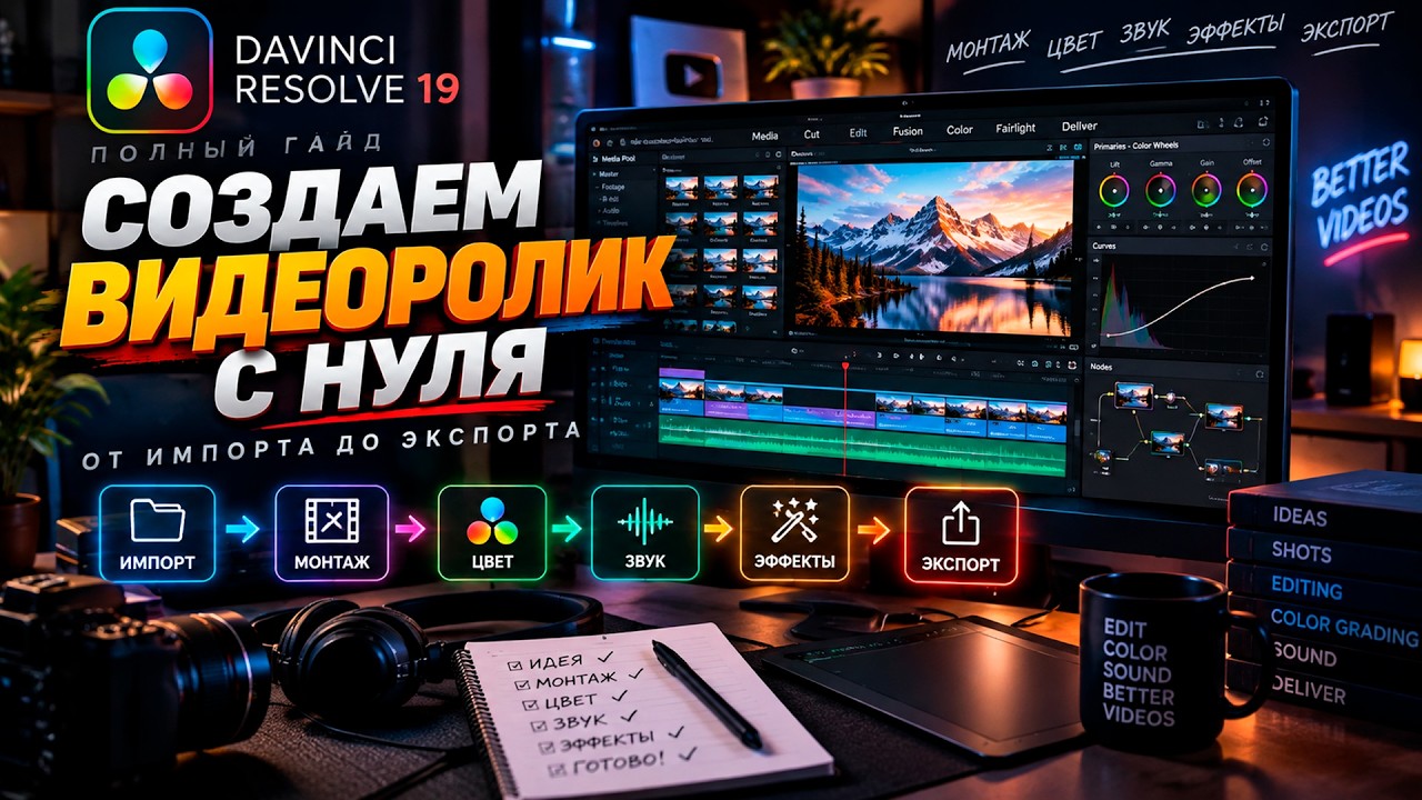 Как освоить монтаж с нуля в DaVinci Resolve за 14 минут - Основы видеомонтажа 2024