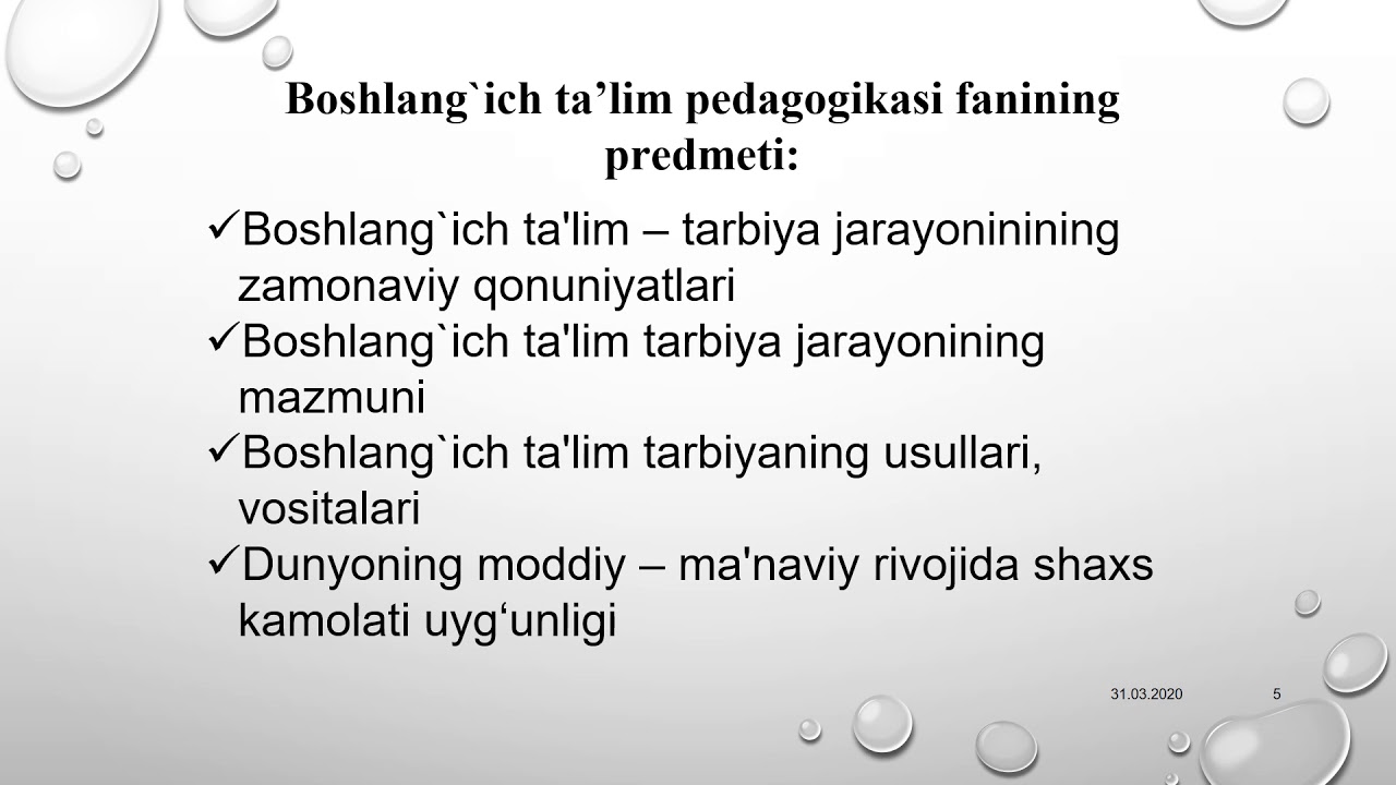 Boshlang'ich Ta'lim Pedagogikasi Fan Sifatida