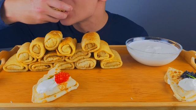 ASMR PANCAKES RED BLACK CAVIAR MEAT EATING (MUKBANG) 레드 캐비어 블랙 캐비어 АСМР БЛИНЫ ИКРА (МУКБАНГ) ИТИНГ