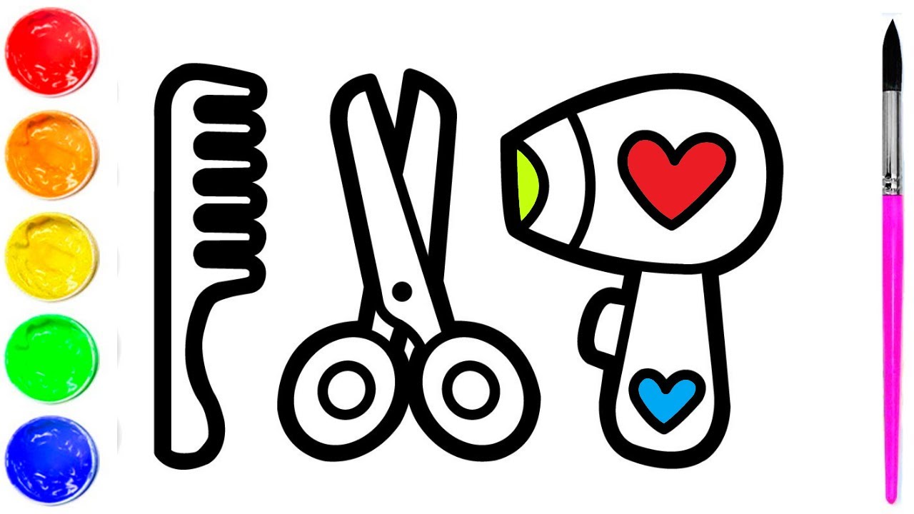 How To Draw A Hairdresser's Kit For Kids/ Как нарисовать комплект парикмахера для детей
