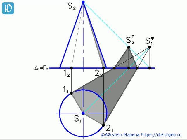 4.8. Тень от конуса на горизонтальную и фронтальную плоскости