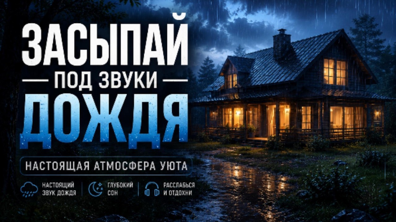 Настоящий звук дождя для сна атмосфера ночи Засыпай под звуки дождя дом в лесу ночью дождь