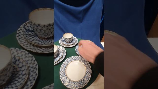 Кофейное трио Кобальтовая сетка форма Тюльпан СССР . г. Ленингад .