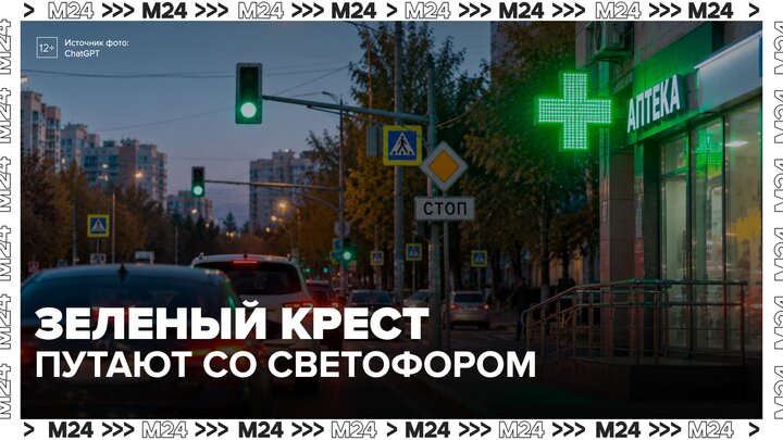 Зеленый крест аптеки на улице Академика Скрябина создал аварийную ситуацию на дороге - Москва 24