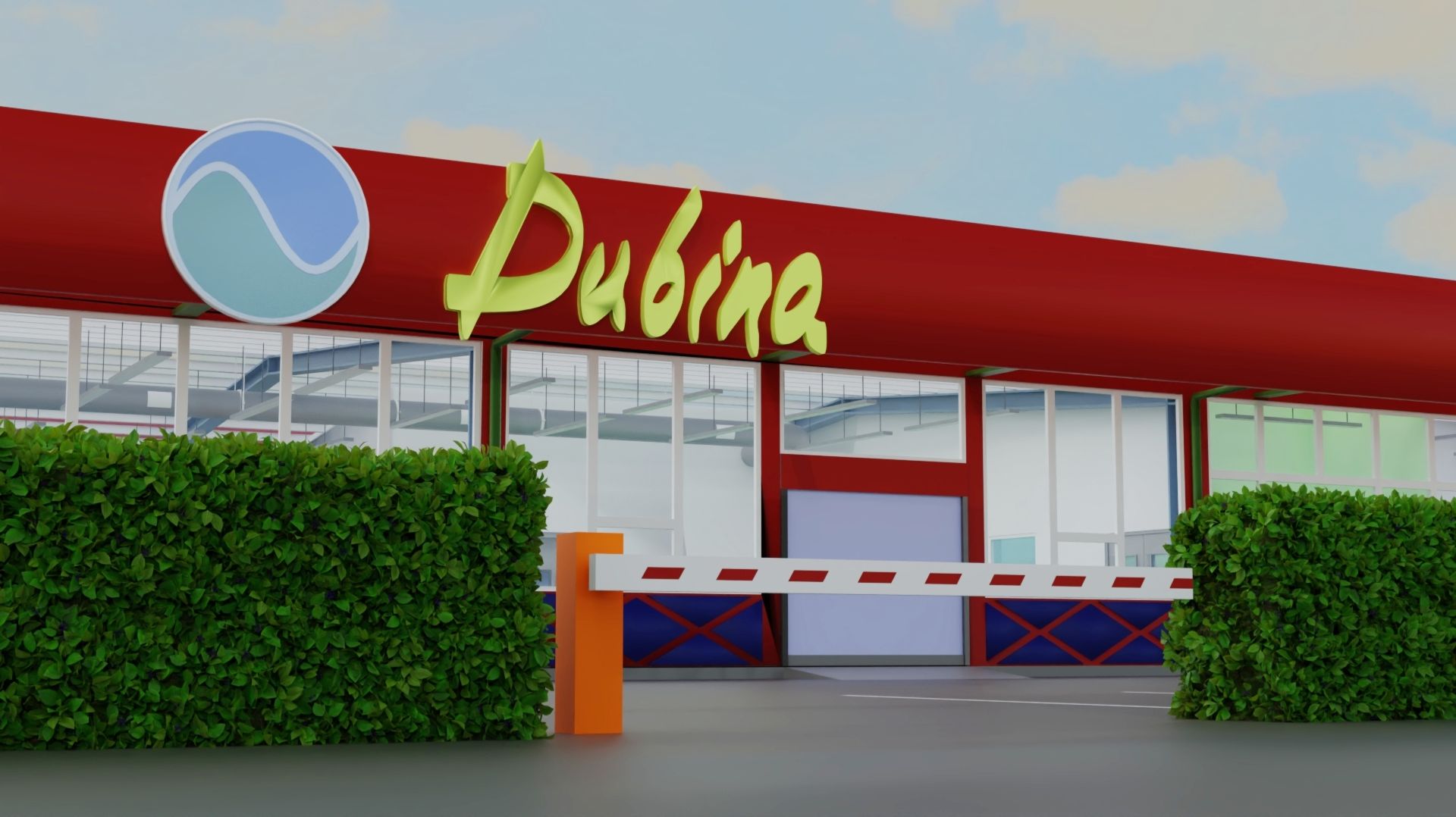 Установка шлагбаума Мини-завода в 3D-конструкторе Dubina