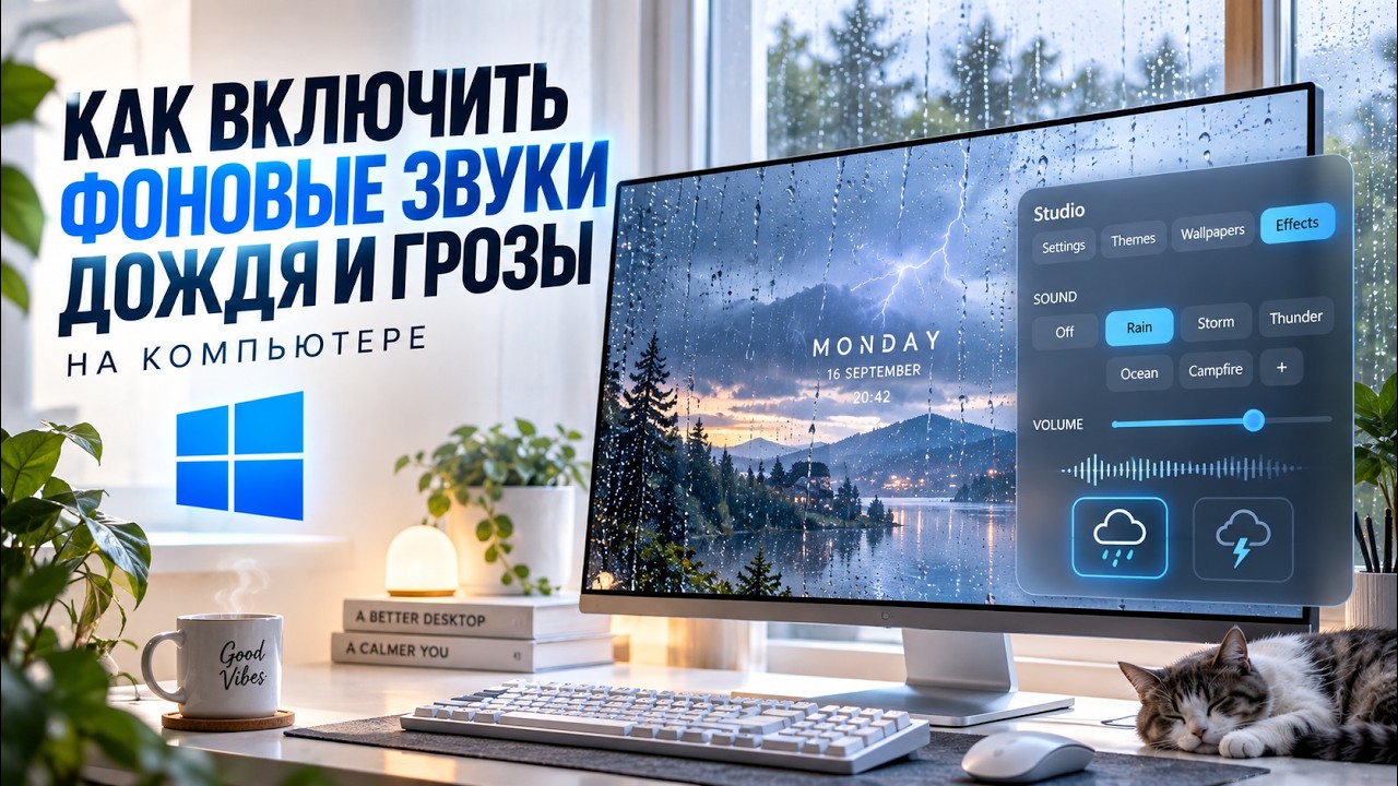 Как включить фоновые звуки дождя и грозы на компьютере