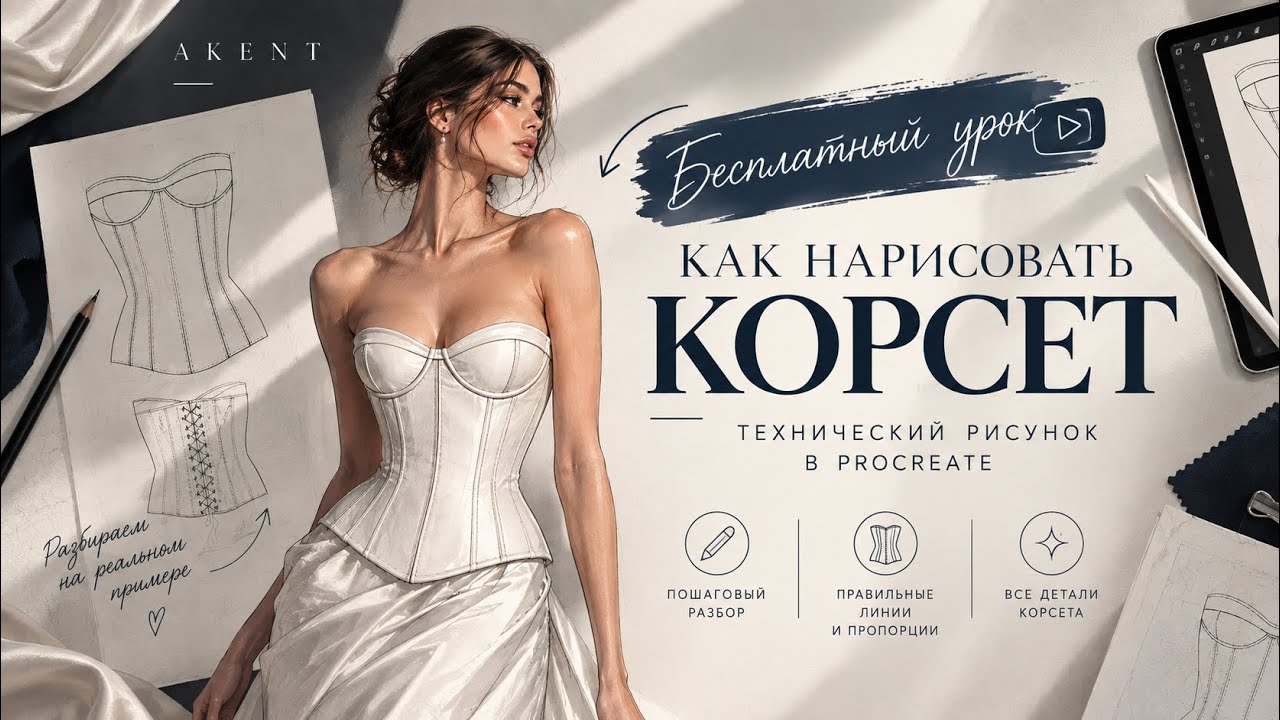 Как нарисовать технический рисунок корсета. Иллюстрация на IPad